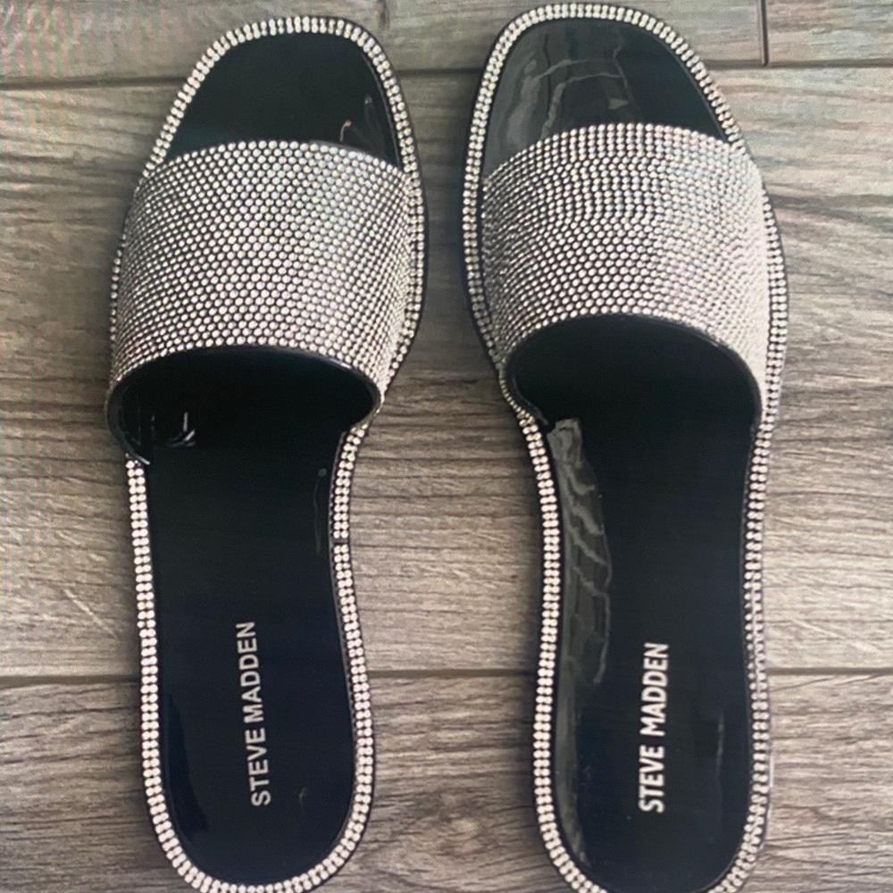 Steve Madden Silver Embellished Slide Sandals